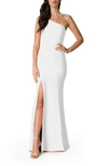 Dress The Population Amy One-shoulder Crepe Gown In Off White