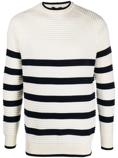 Emporio Armani Ottoman-weave Striped Sweater In White