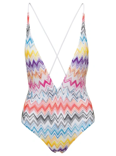 Missoni Zig-zag Knitted Swimsuit In Multicolor
