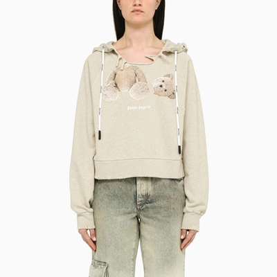 Palm Angels Bear Printed Drawstring Hoodie In Grey