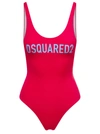 DSQUARED2 RED ONE PIECE SWIMSUIT WITH LETTERING IN NYLON STRETCH WOMAN