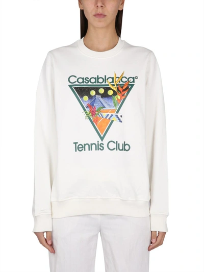 Casablanca Tennis Club Icon Printed Sweatshirt In White
