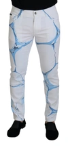 Dolce & Gabbana White Blue Denim Cotton Jeans Stretch Skinny Fit Pant In Blue