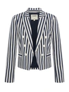 L Agence Brooke Striped Cropped Blazer In Navy/ecru Stripe