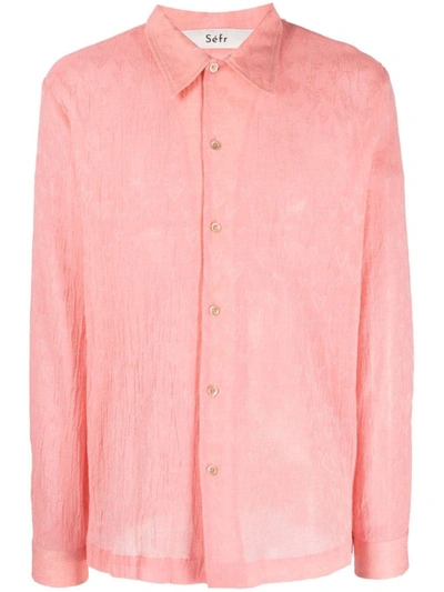 Séfr Jagou Crinkled-cotton And Silk-blend Gauze-jacquard Shirt In Pink