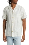 Lucky Brand Stripe Short Sleeve Linen & Cotton Button-up Camp Shirt In Natural Stripe