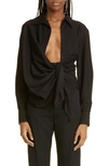 Jacquemus Bahia Open Drape Long Sleeve Shirt In Black