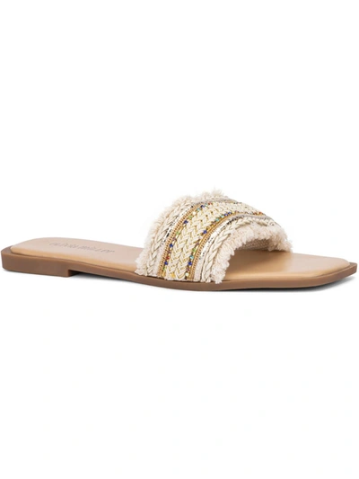 Olivia Miller Womens Flat Slip On Slide Sandals In White