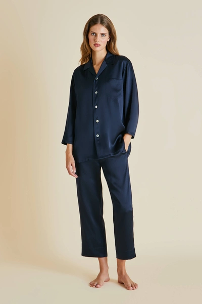 Olivia Von Halle Casablanca Navy Silk Pyjama Set