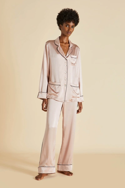 Olivia Von Halle Silk Coco Pyjama Set In Ivory Jet Black Core
