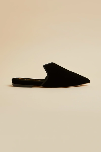 Olivia Von Halle Velvet Contessa Slippers In Black
