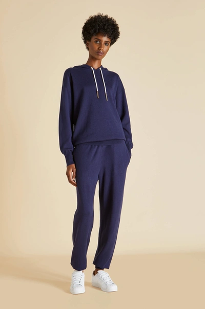 Olivia Von Halle Gia Paris Silk-cashmere Tracksuit In Navy