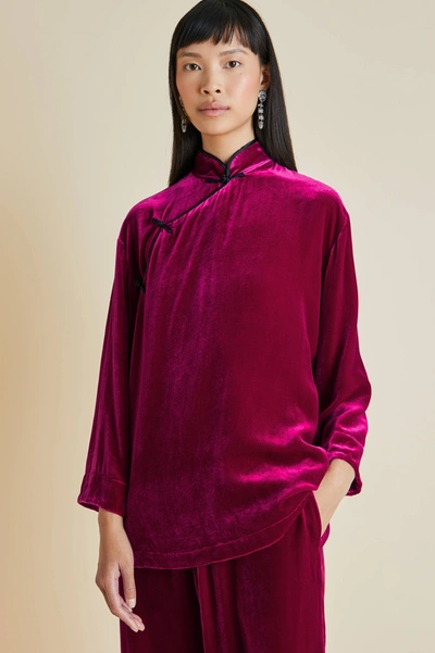 Olivia Von Halle Harlow Silk-velvet Pajama Set In Pink