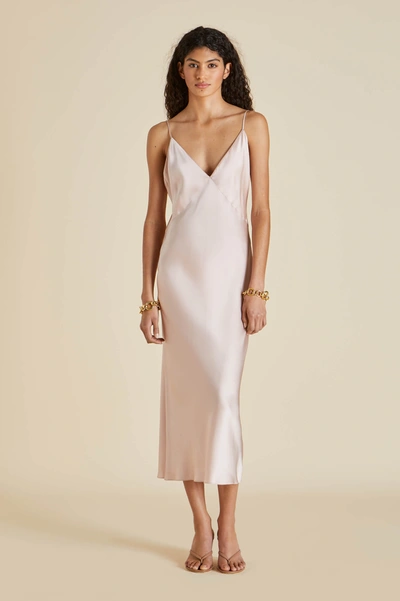 OLIVIA VON HALLE ISSA OYSTER SLIP DRESS IN SILK SATIN