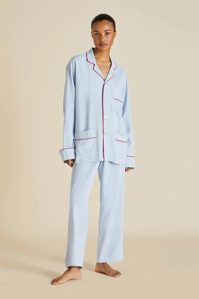 Olivia Von Halle Laurent Cerulean Silk Habotai Pyjama Set In Blue