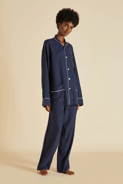 Olivia Von Halle Laurent Navy Silk Habotai Pyjama Set