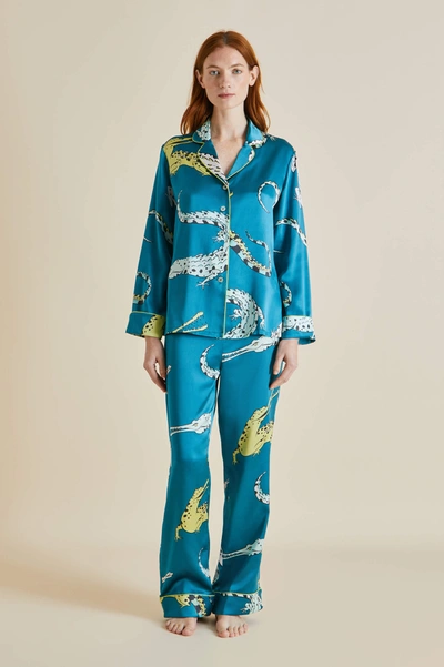 Olivia Von Halle Two-piece Lila Long Pyjama Set In Regal