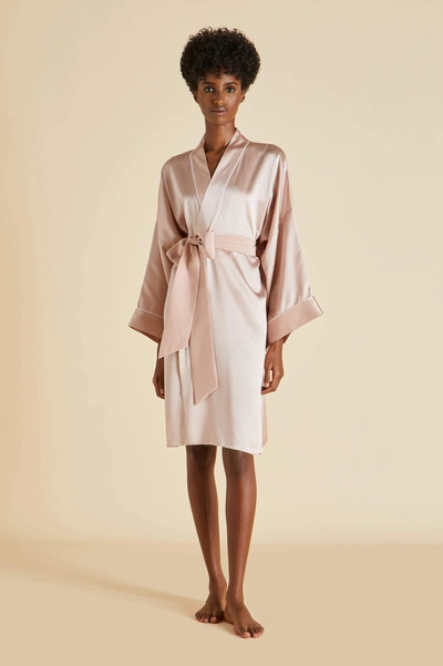 Olivia Von Halle Mimi Oyster Ivory Silk Satin Dressing Gown