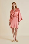 OLIVIA VON HALLE MIMI ROSE PINK SILK SATIN ROBE