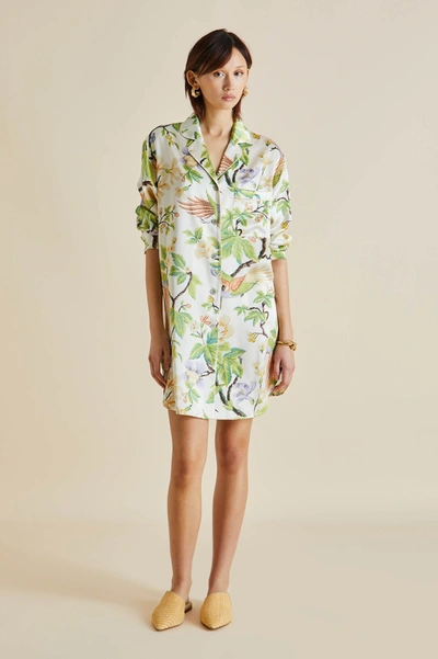 Olivia Von Halle Poppy Adisorn Cream Floral Silk Satin Nightshirt In Effie