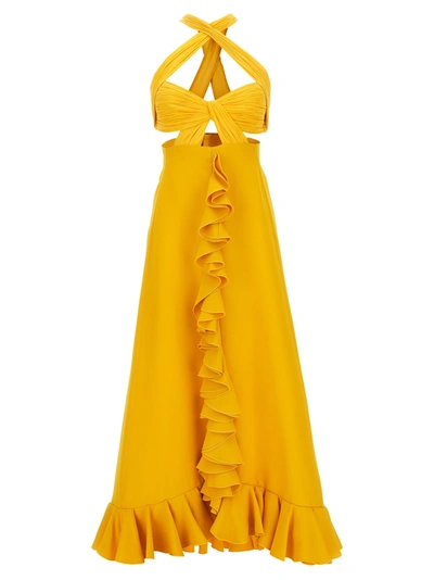 Giambattista Valli Cutout Ruffled Cady Midi Dress In Yellow