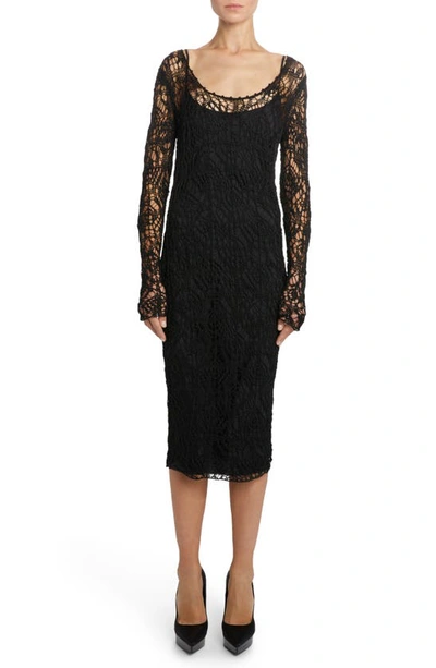 Tom Ford Fine Lace-knit Midi Dress In Black