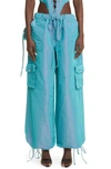 Laquan Smith Iridescent Taffeta Cargo Pants In Aqua