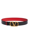 Valentino Garavani Vlogo Buckle Reversible Leather Belt In Nero/ Rouge Pur
