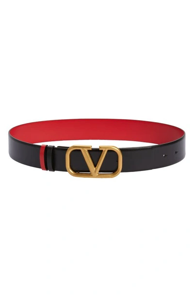 Valentino Garavani Vlogo 40mm Reversible Leather Belt In Black