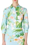 Carolina Herrera Floral Stretch Cotton Button-up Shirt In Aquamarine Mult