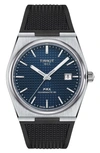 Tissot Prx Powermatic 80 Automatic Blue Dial Black Rubber Strap Men's Watch T137.407.17.041.00 In Black