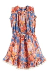 Zimmermann Kids' Devi Floral Sleeveless Flip Dress In Blue Floral