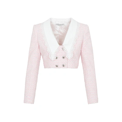 Alessandra Rich Tweed Lurex Cropped Jacket In Light Pink