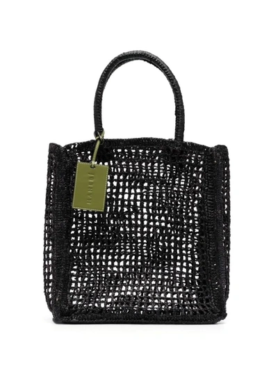 Manebi Net Raffia Handbag In Black