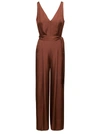 IVY & OAK 'PATRICIA' BROWN V NECK JUMPSUIT WITH BELT IN ACETATE WOMAN