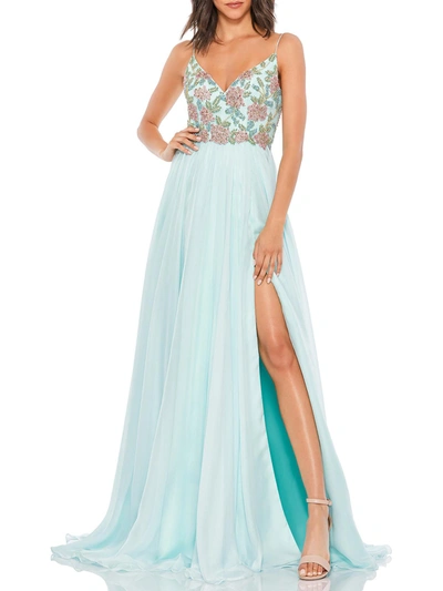 Mac Duggal Womens Embellished Long Evening Dress In Blue