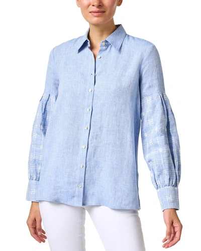 120% Lino Linen Chambray Shirt In Blue