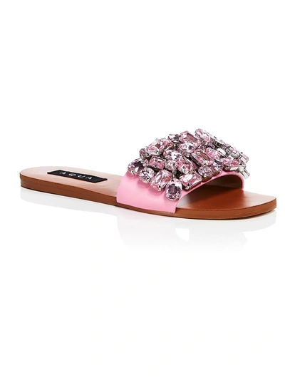 Aqua Paris Womens Faux Leather Flat Slide Sandals In Pink