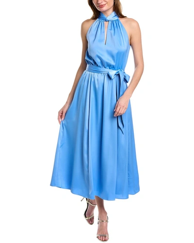 Anne Klein Women's Twist-neck Halter Sleeveless Midi Dress In Blue