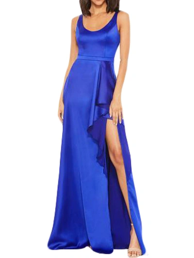 Ieena For Mac Duggal Womens Satin Ruffle Evening Dress In Blue