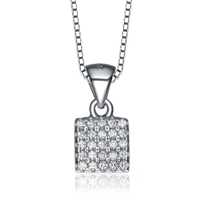 Genevive C.z. Sterling Silver Rhodium Plated Square Shape Pendant In White