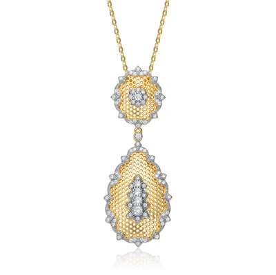 Rachel Glauber Rhodium And 14k Gold Plated Cubic Zirconia Pendant Necklace In Two-tone