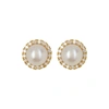Adornia 14k Yellow Gold Plated Cz 5mm Freshwater Pearl Halo Earrings In White