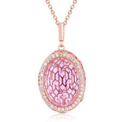 Genevive C.z. Ss Rose Plated Pink Oval Pendant