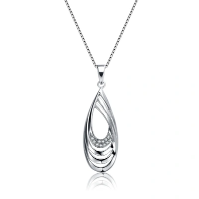 Genevive Sterling Silver Cubic Zirconia Oval Swirl Necklace
