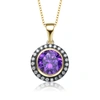 GENEVIVE Yellow Gold Plated Round Purple Cubic Zirconia Pendant Necklace