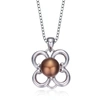 GENEVIVE Sterling Silver Faux Brown Pearl Flower Shape Necklace