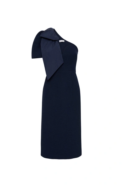 Rebecca Vallance Bon Ami One Shoulder Puff Sleeve Midi Dress In Blue