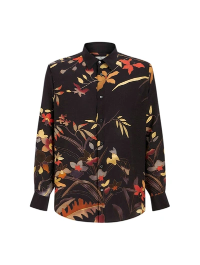 Etro Leafy Floral Silk Shirt In Black