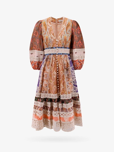 Zimmermann Devi Spliced Printed Linen Midi Dress In Multicolor
